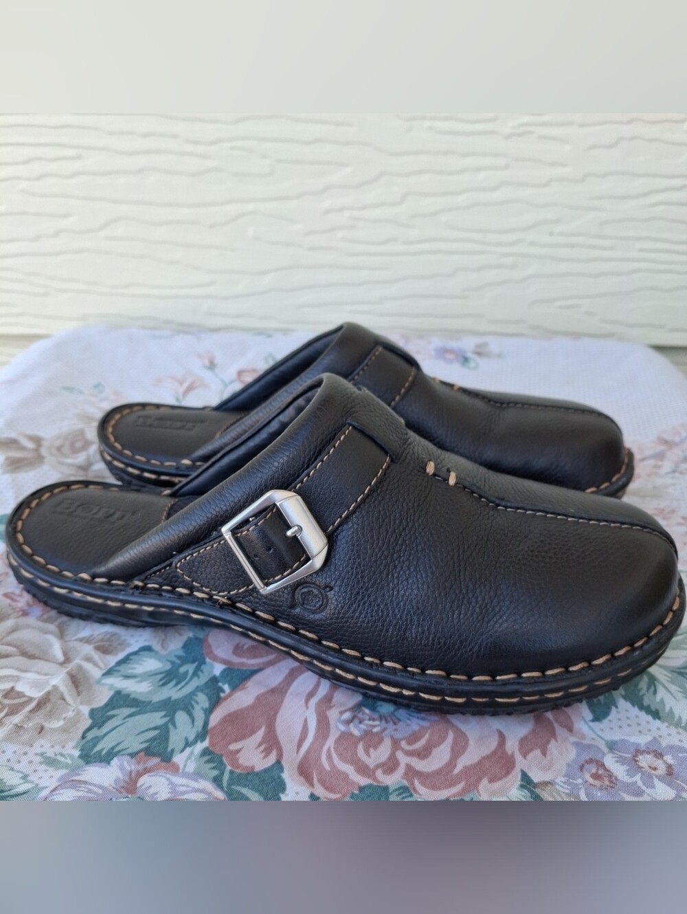 Born Leather Slip On Mules Womens Size 10 Black Clogs - Picture 3 of 8